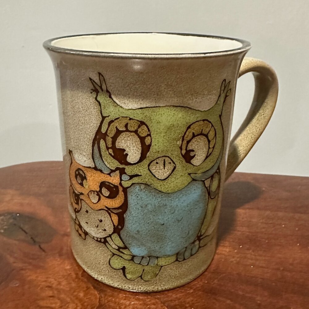 Pier 1 Owl Buddy Stoneware Coffee Mug Brown 16 oz Cup Twee Cottagecore Gift